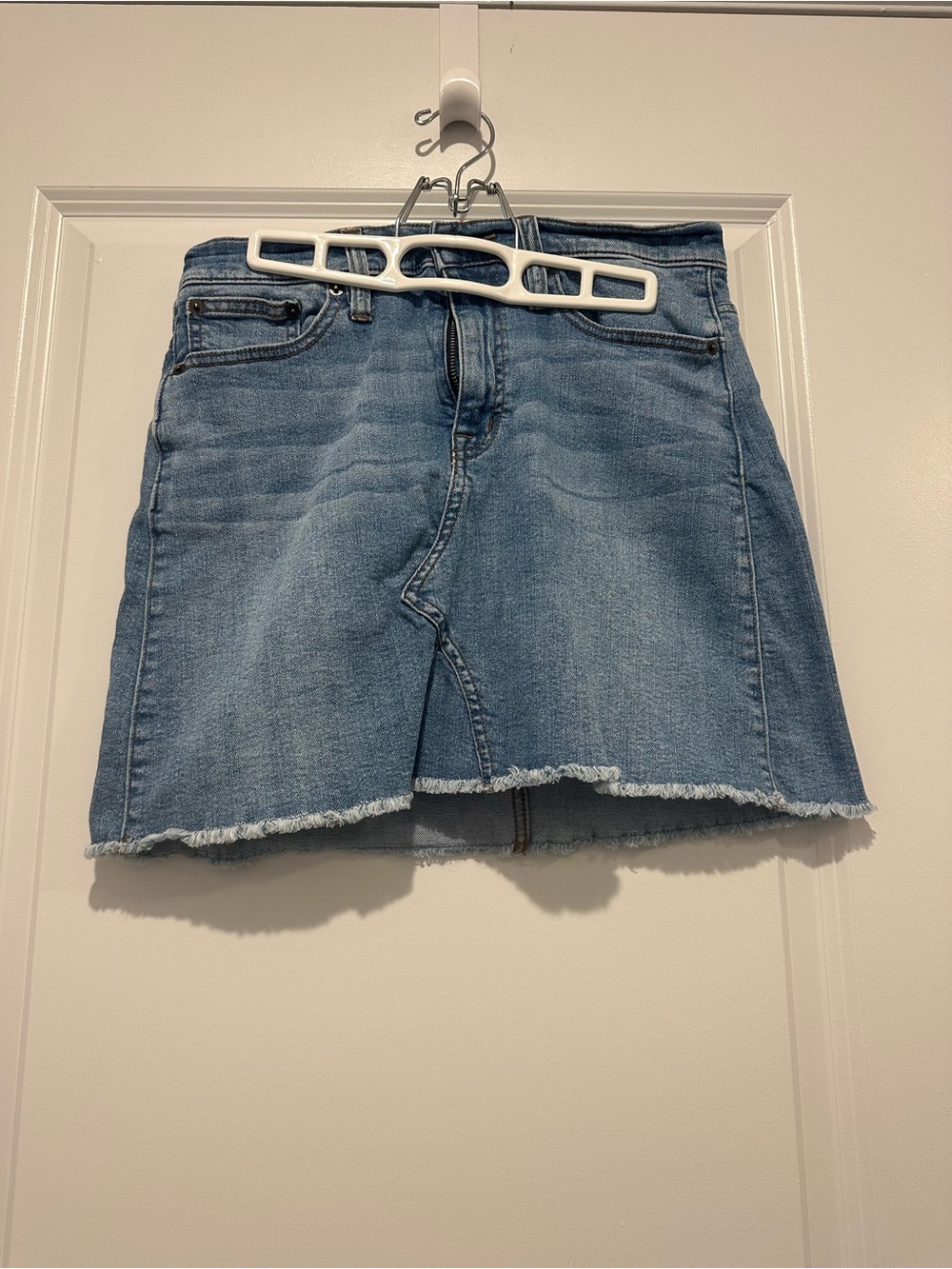 J Crew Light Wash Denim Mini Skirt with Raw Hem